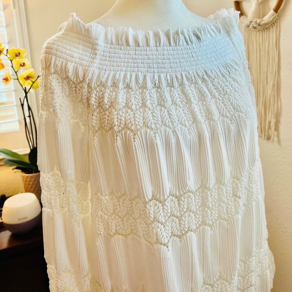 NWT Anthropologie Deletta Riley Long Sleeve Off-shoulder Crochet Lace Smock Top - Picture 7 of 14